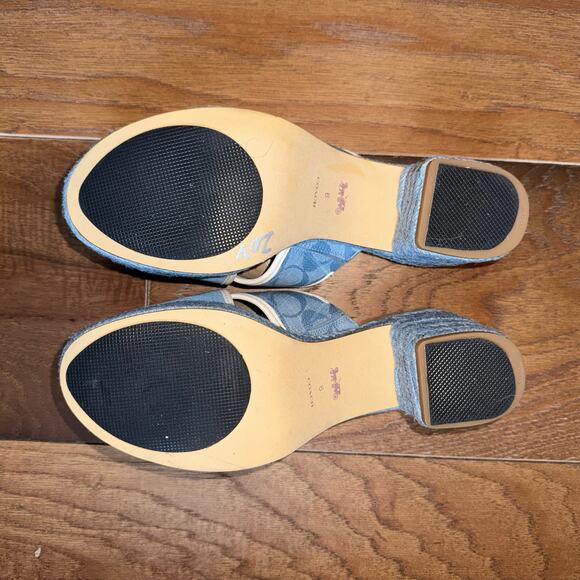 Coach Sloan Signature Espadrille Block Heel Sandals Blue Chambray Size 6 - Picture 6 of 7